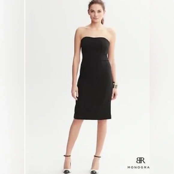 banana republic black strapless dress Banana Republic Black Silk Strapless Dress. Size 0